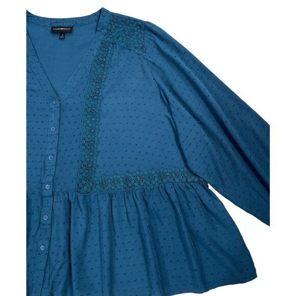 Lane Bryant Boho Peasant Shirt V Neck Button Lace Blue Plus Size 28 Top - Picture 8 of 11